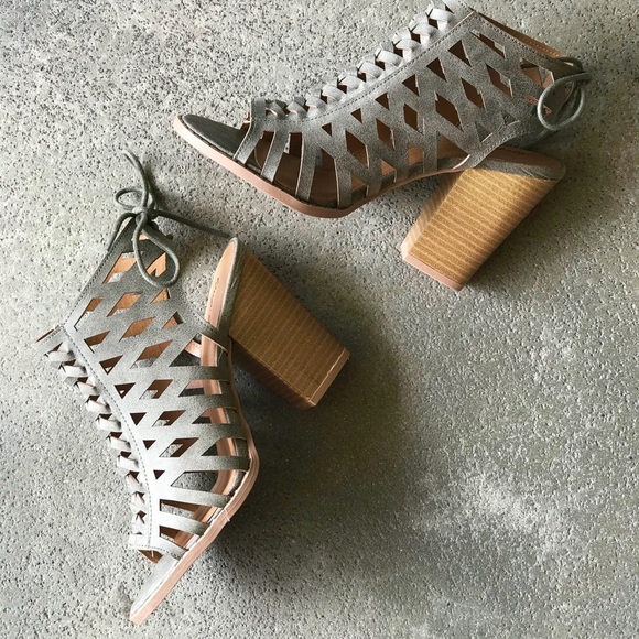 Qupid Shoes - Qupid Georgia Distressed Khaki Stacked Wood Heel